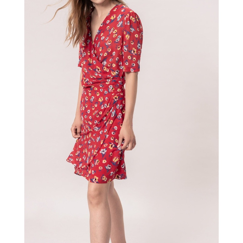 Zapa Paris Red Floral Silk Blend Wrap Mini Dress Size 38